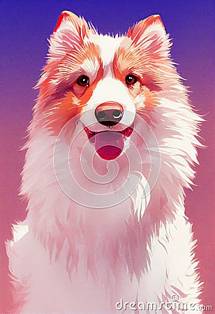 Watercolor portrait of cute Shetland Sheepdog. Cartoon Illustration