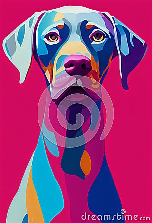 Watercolor portrait of cute Weimaraner dog. Cartoon Illustration