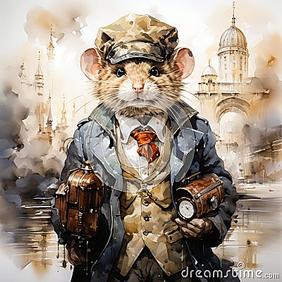 A watercolor portrait of a sharp-dressed mouse exudes business elegance and charm Cartoon Illustration