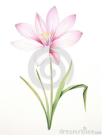 Watercolor Portrayal of Zephyranthes Minuta Flower on White Canvas AI Generated Cartoon Illustration