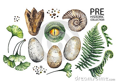 Watercolor prehistoric collection Stock Photo