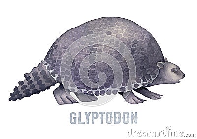 Watercolor prehistoric glyptodon isolated on white background. Cartoon Illustration