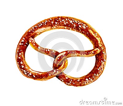 Watercolor pretzel with salt Cartoon Illustration