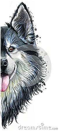 Watercolor printshop, print on the theme of the breed of dogs, mammals, animals, breed English bulldog, bulldog, portrait, color r Stock Photo