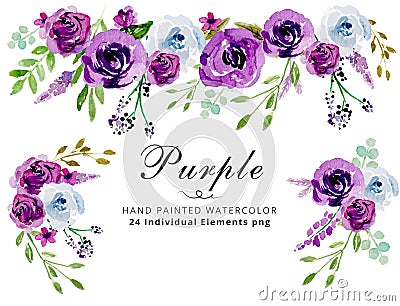 Watercolor Purple floral flower composition wedding Vector Illustration