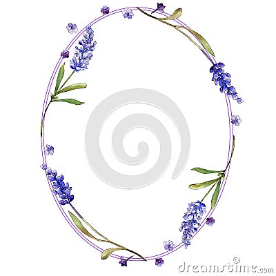 Watercolor purple lavender flowers. Floral botanical flower. Frame border ornament square. Stock Photo