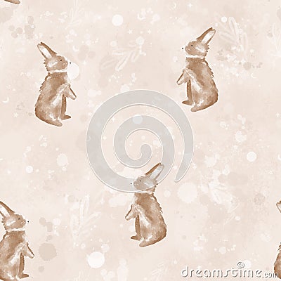 Watercolor rabbits seamless pattern Cartoon Illustration