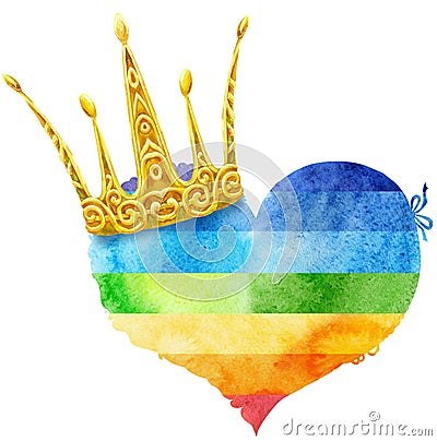 Watercolor rainbow heart with crown Stock Photo