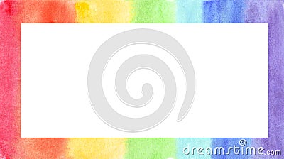 Watercolor rainbow horizontal frame. Bright colorful background Stock Photo