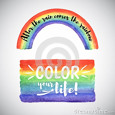 Watercolor rainbow templates with inspiration quotes Vector Illustration