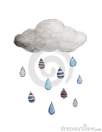 Watercolor rainy cloud. Stock Photo