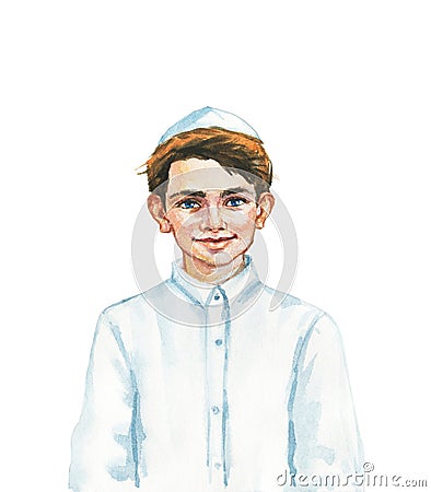Watercolor realistic child portrait Cartoon Illustration
