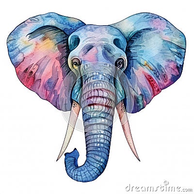 Watercolor realistic elephant face on a white background. Print for postcard, mug, baseball cap, notepad, notebook Stock Photo