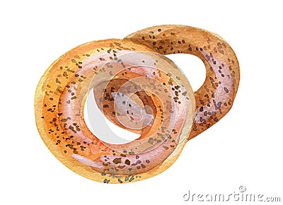 Watercolor realistic illustration of bagel isolated on white Cartoon Illustration