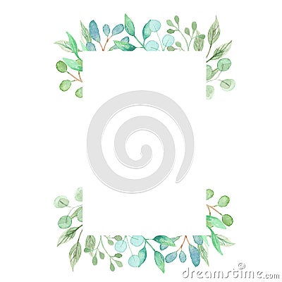 Watercolor Rectangle Green Wreath Frame Leaves Wedding Spring Summer Garland Olive Stock Photo