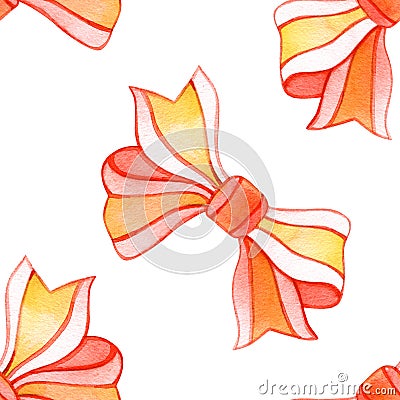 Watercolor red bow sweet love seamless pattern. Valentine Day background. Stock Photo