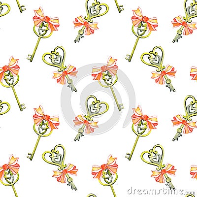 Watercolor red bow sweet love seamless pattern. Valentine Day background. Stock Photo