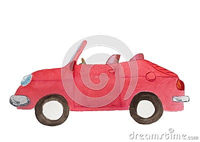 Hand drowning watercolor red cabriolet car Stock Photo