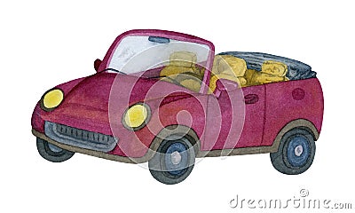 Watercolor red car. Handmade illustration Cartoon Illustration