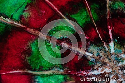 Watercolor with red and green circles with lines bursting from t Stock Photo