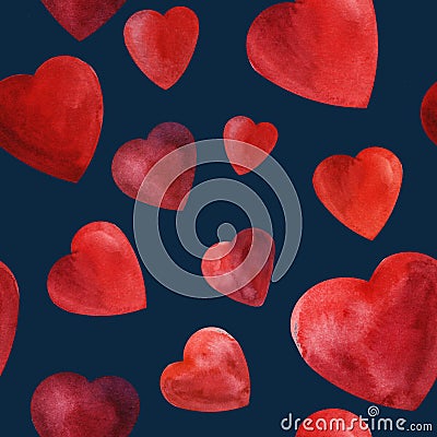 Watercolor red heart background wedding romance Seamless pattern Stock Photo