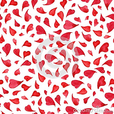 Watercolor red hearts Saint Valentine`s Day seamless pattern Stock Photo