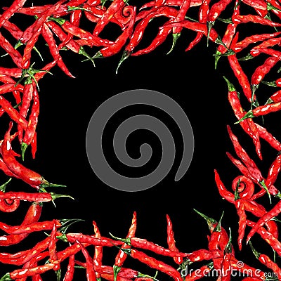 Watercolor red hot chili chilli spicy pepper frame border Stock Photo