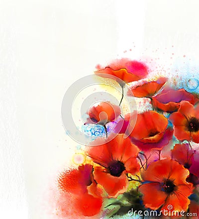 Watercolor red poppy flower painting. Hand paint poppies flowers Stock Photo