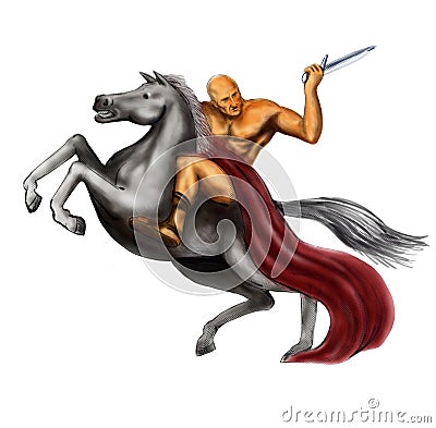Watercolor Render of a Spartan Warrior Riding a Horse Illustration Cartoon Illustration