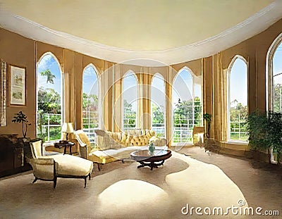 Watercolor of rendered luxury home living Elegant interior of a Stock Photo