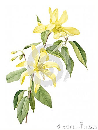 Watercolor Rendering of YlangYlang Flower on White Background AI Generated Cartoon Illustration