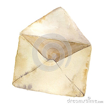 Watercolor retro opened envelope. Vintage mail icon on white background. Hand painted design element Stock Photo