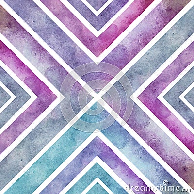 Watercolor retro seamless pattern with squares, abstract hand dr Stock Photo