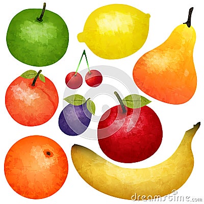 Watercolor Ripe Fruit Set Vector Illustration