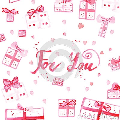 Watercolor romantic background with gifts Stock Photo