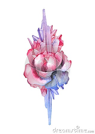 Watercolor rose vignette decorated with crystals Stock Photo