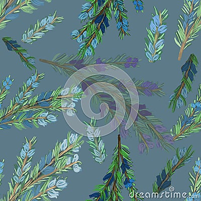 watercolor rosemary with needles and blue flowers. seamless pattern with rosemary branches on light blue background. Herbs, spice Stock Photo