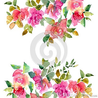 Watercolor roses. Floral background. Pink flowers greeting card. Stock Photo