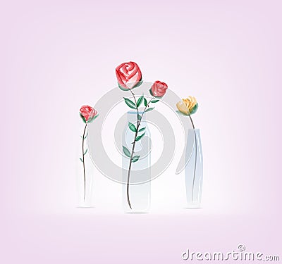 Watercolor roses flowers illustration vector for Valentine or love festival background Cartoon Illustration