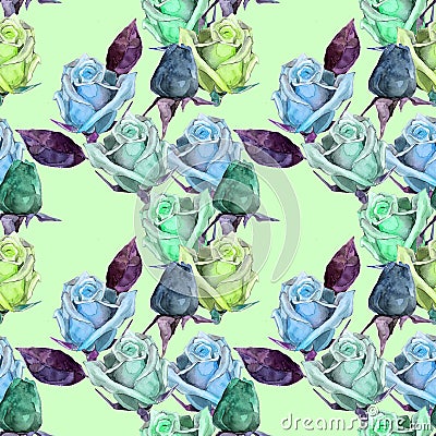 Watercolor roses on pattern Stock Photo