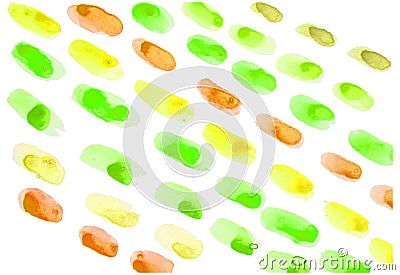 Watercolor rows drawn with a brush consisting of watercolor strokes in shades of trendy warm tones on a white background Stock Photo