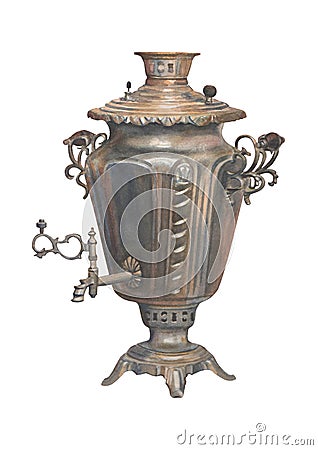 Watercolor russian samovar isolated on white background Vector Illustration