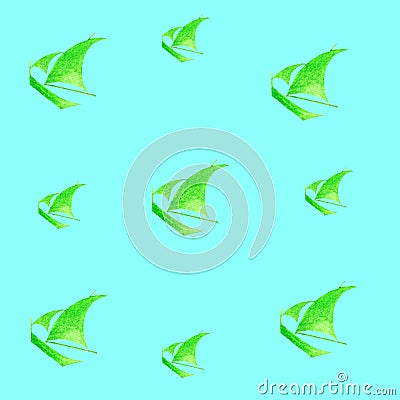 Watercolor sailboat sport green power sea walk vacation Stock Photo