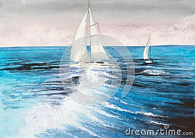 Watercolor sailboat Stock Photo