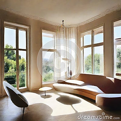 Watercolor of Salon moderne appartement ou villa haut de lumineux et cossu Stock Photo