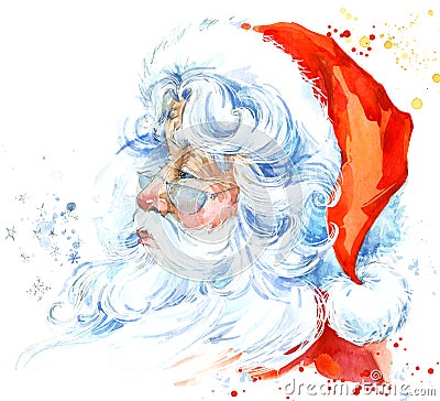 Watercolor Santa Claus. Santa Claus Christmas background. New Year background. Stock Photo