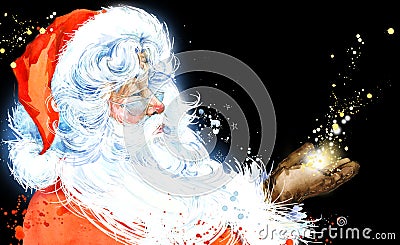 Watercolor Santa Claus. Santa Claus Christmas background. New Year background. Stock Photo