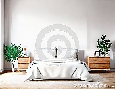 Watercolor of Scandinavian bedroom poster concept in with clean design and modern Stock Photo