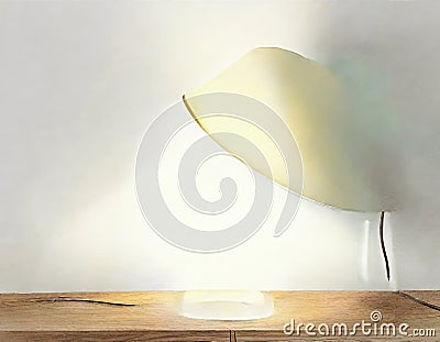 Watercolor of Scandinavian bedside lamp lighting up bedroom at Stock Photo