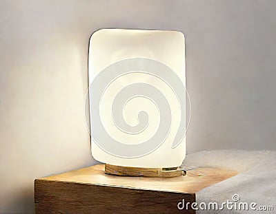 Watercolor of Scandinavian bedside lamp lighting up bedroom at Stock Photo